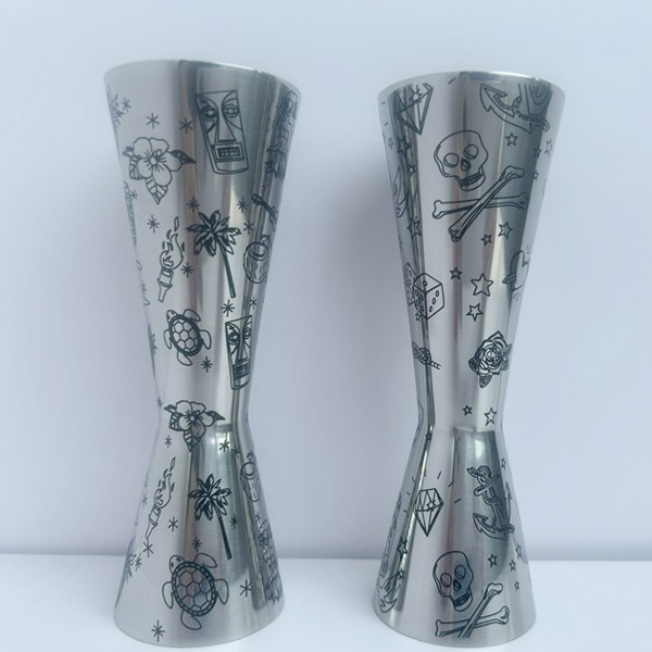 1oz and 2oz Welding-Free SS Jigger 30&60ml Japanese jigger with black etched artwork 