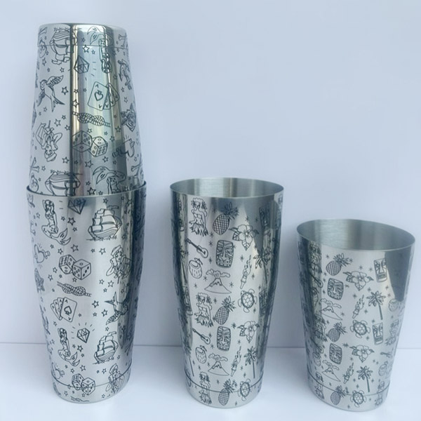 800ml&500ml ss boson shaker with black etched artwork